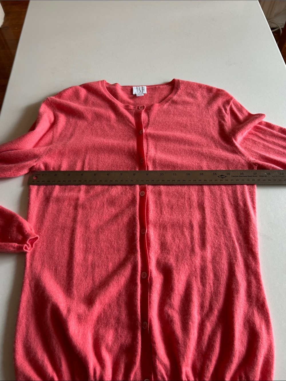 Vintage TSE Coral Cashmere Button-Front Crewneck Cardigan, Women's Medium - Picture 7 of 8